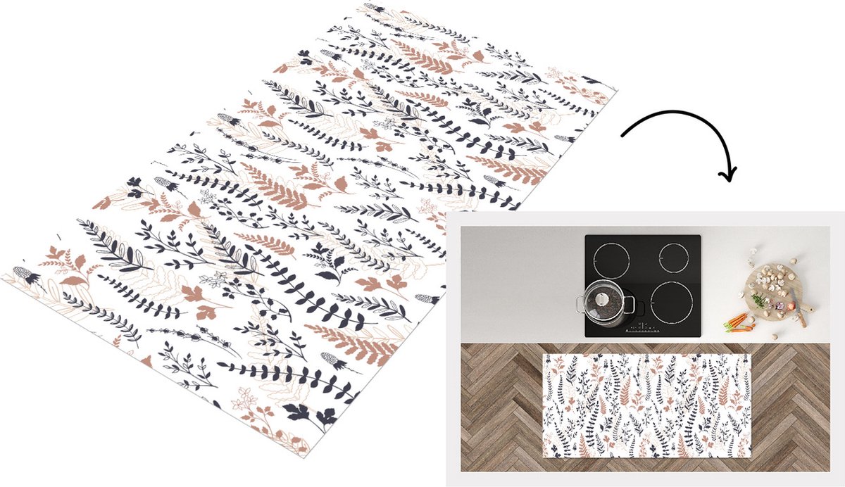 KitchenYeah Keukenloper - Loper keuken - Bladeren - Bloemen - Design - 120x60 cm - Keukenloper vinyl Multicolor
