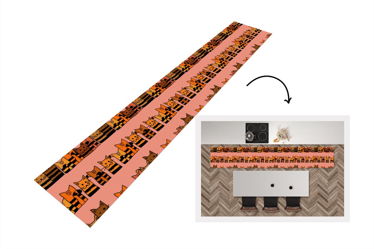 KitchenYeah Keukenloper - Loper keuken - Katten - Patronen - Dieren - Kinderen - 300x50 cm - Keukenloper vinyl Multicolor