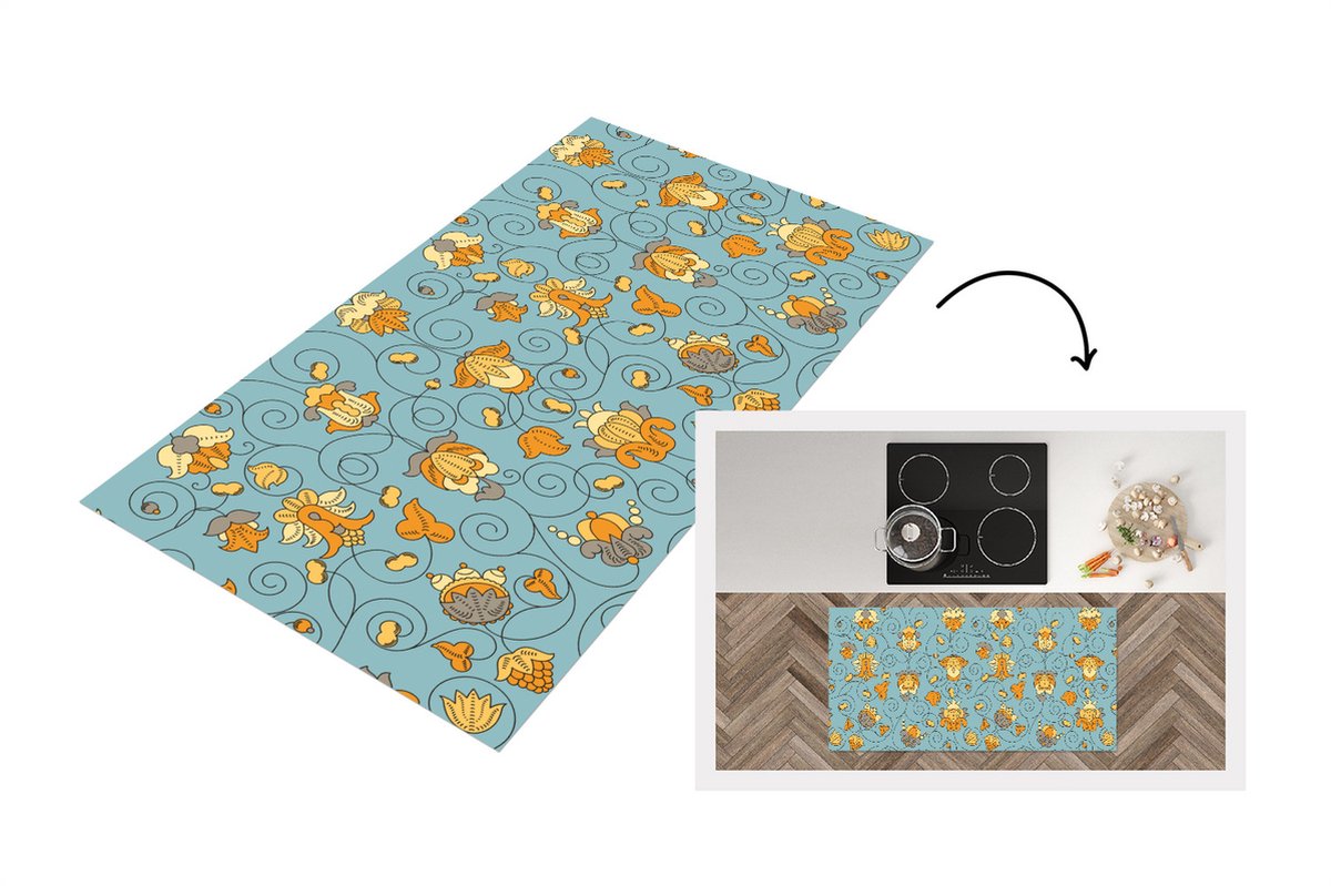 KitchenYeah Keukenloper - Loper keuken - Patronen - Vintage - Bloemen - 120x60 cm - Keukenloper vinyl Multicolor