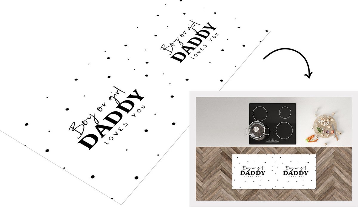 KitchenYeah Keukenloper - Loper keuken - Vaderschap - Papa - Gender reveal - Boy or Girl Daddy Loves you - Spreuken - 120x50 cm - Keukenloper vinyl Multicolor