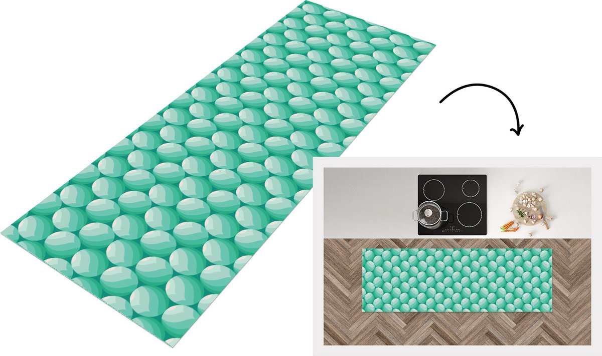 KitchenYeah Keukenloper - Loper keuken - Design - Mint - Bal - 180x60 cm - Keukenloper vinyl Multicolor