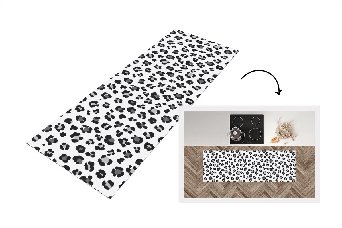 Keukenloper - Loper keuken - Dierenprint - Panter - Grijs - Zwart - 180x60 cm - Keukenlope