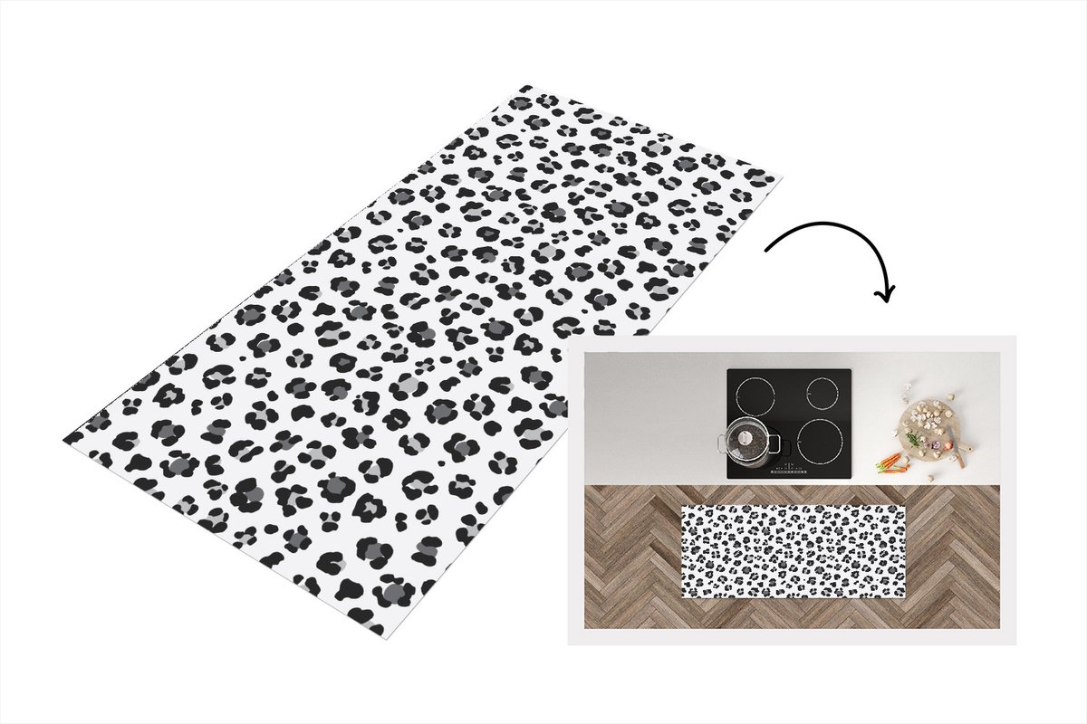 KitchenYeah Keukenloper - Loper keuken - Panterprint - Grijs - Zwart - Vlekken - 120x50 cm - Keukenloper vinyl Multicolor