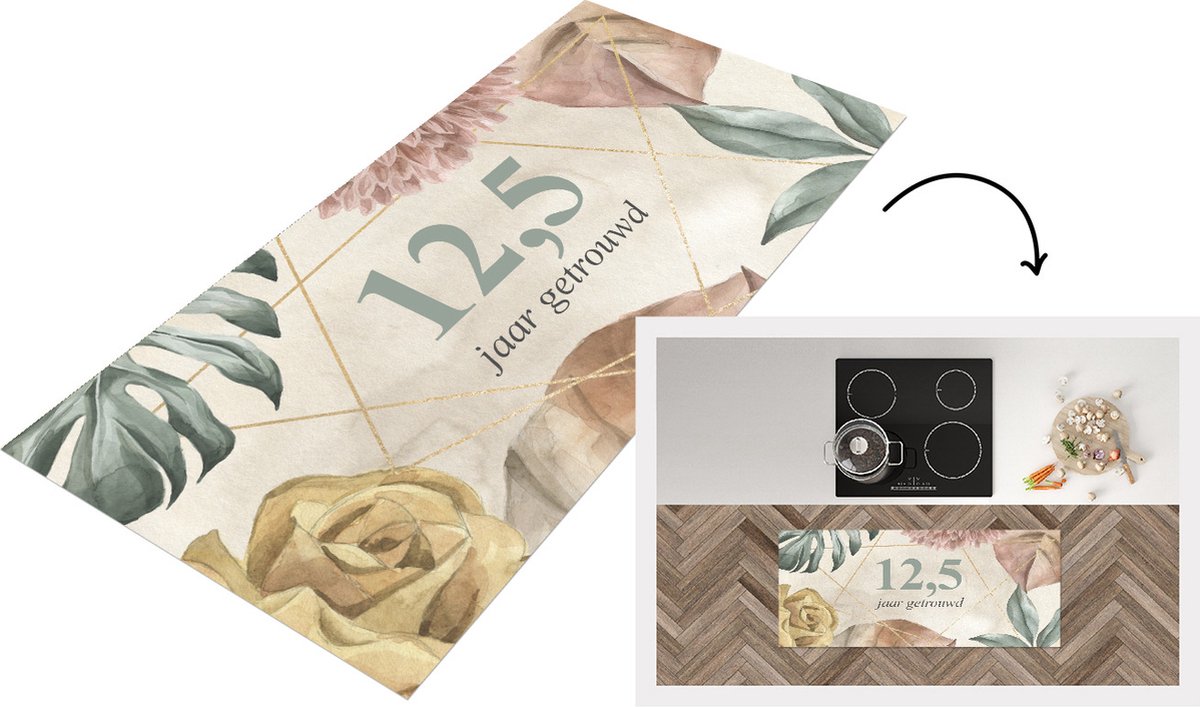KitchenYeah Keukenloper - Loper keuken - Huwelijk - Quotes - 12 5 jaar getrouwd - Spreuken - Jubileum - 120x50 cm - Keukenloper vinyl Multicolor