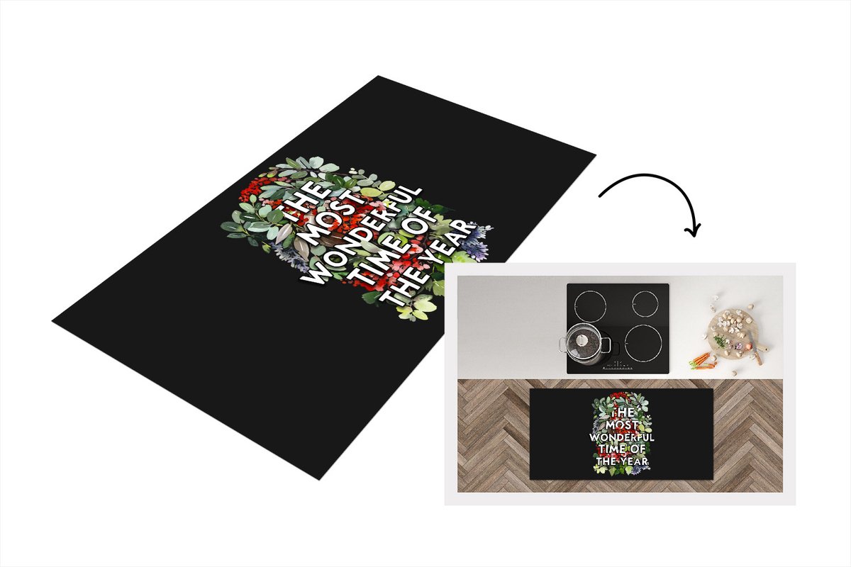 KitchenYeah Keukenloper - Loper keuken - Kerst - Quote - Planten - 120x60 cm - Keukenloper vinyl Multicolor