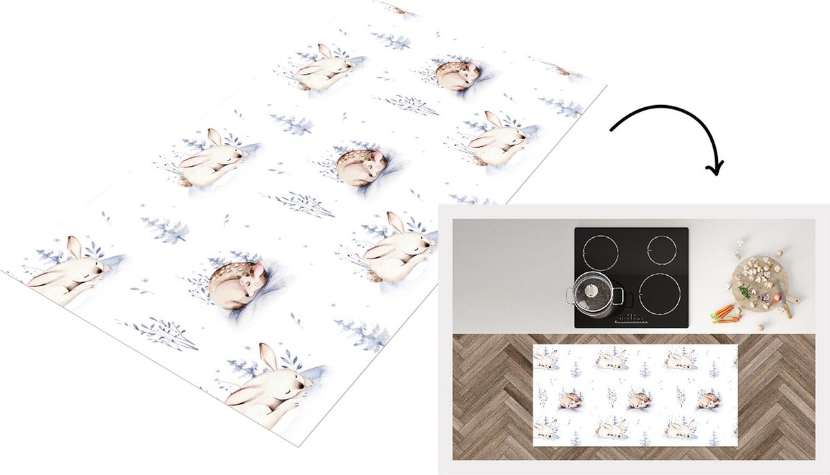 KitchenYeah Keukenloper - Loper keuken - Winter - Dieren - Patroon - 120x60 cm - Keukenloper vinyl Multicolor