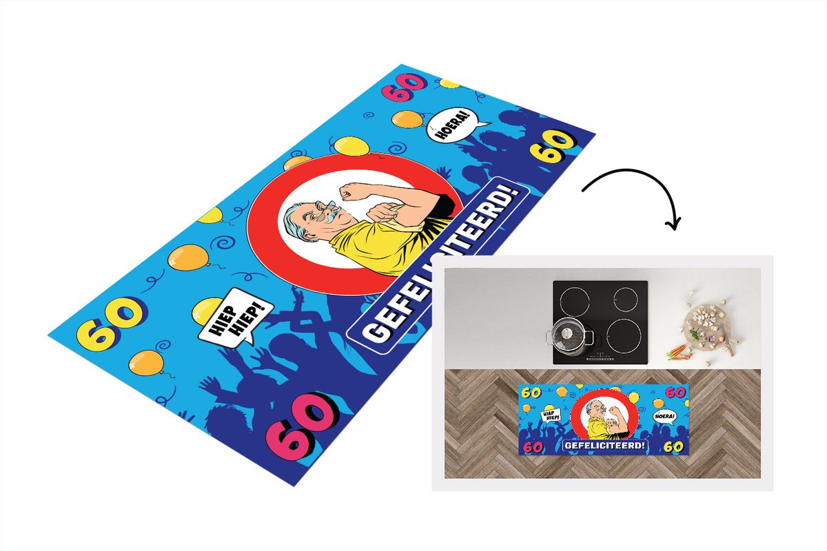 KitchenYeah Keukenloper - Loper keuken - Verjaardag - Jubileum- 60 Jaar - Man - 120x50 cm - Keukenloper vinyl Multicolor