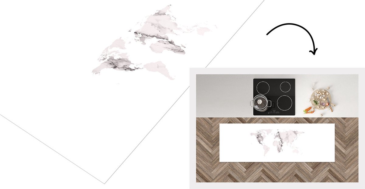 KitchenYeah Keukenloper - Loper keuken - Wereldkaart - Marmer - Luxe - Keukenloper vinyl Multicolor