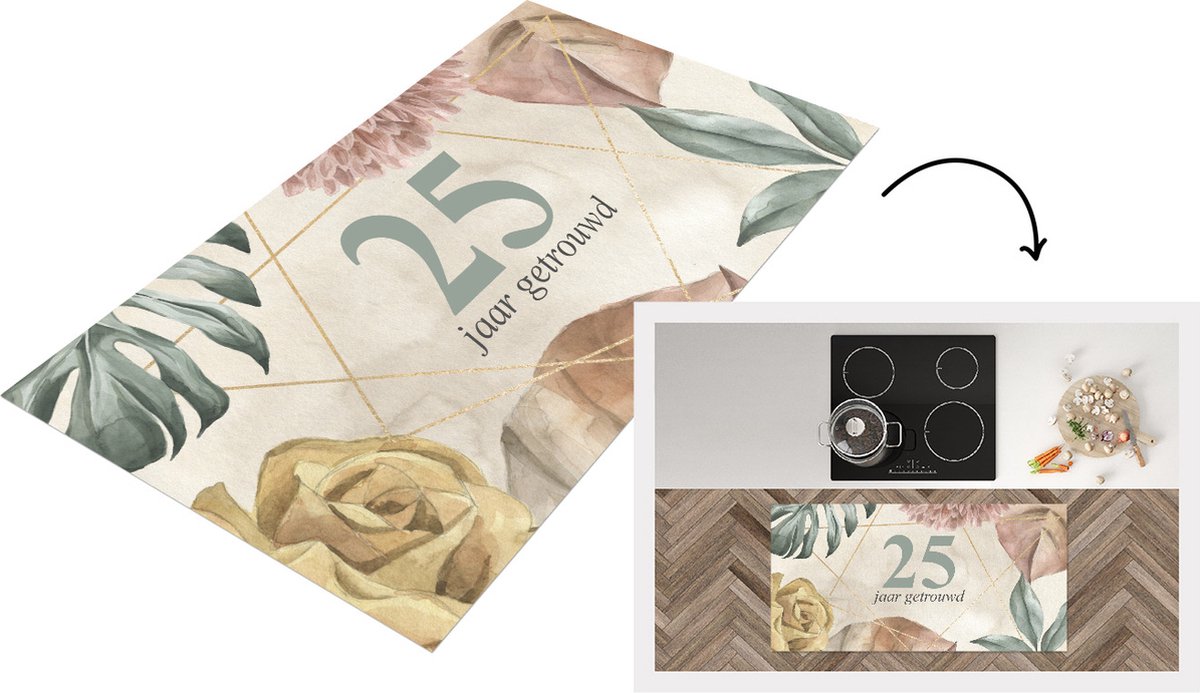 KitchenYeah Keukenloper - Loper keuken - Huwelijk - Spreuken - 25 jaar getrouwd - Quotes - 120x60 cm - Keukenloper vinyl Multicolor