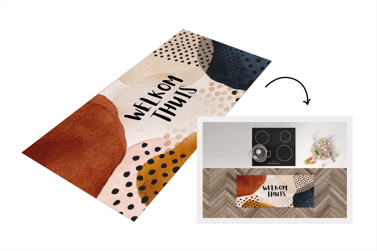 KitchenYeah Keukenloper - Loper keuken - Welkom Thuis - Patronen - Stippen - 120x50 cm - Keukenloper vinyl Multicolor