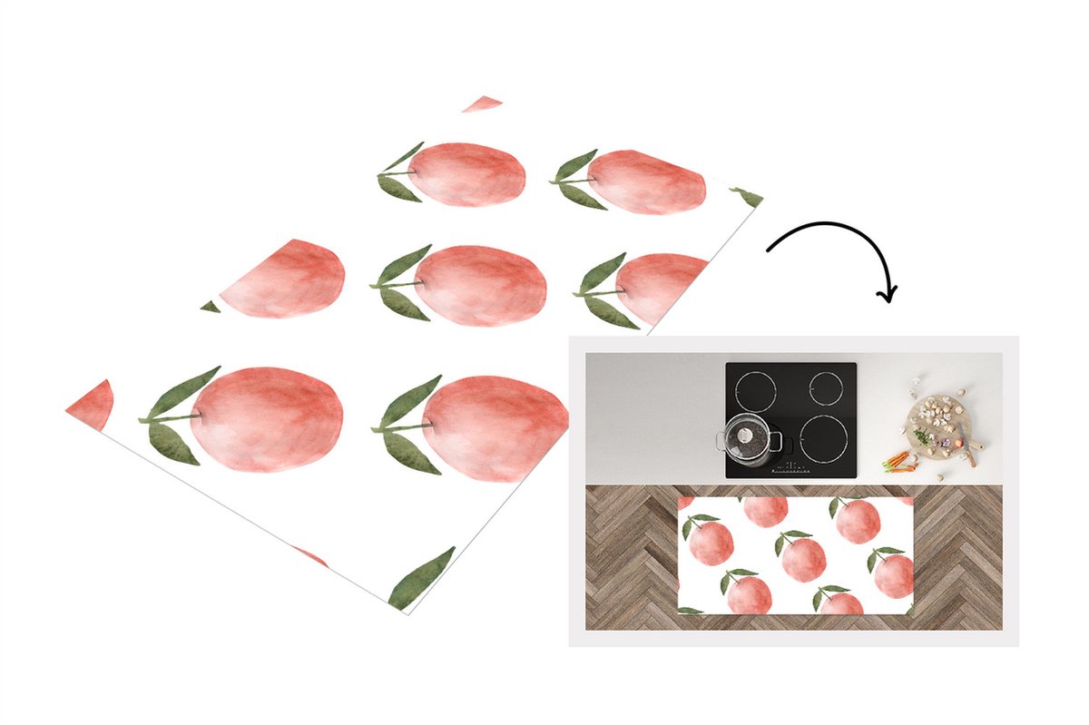 KitchenYeah Keukenloper - Loper keuken - Appels - Bladeren - Wit - 120x60 cm - Keukenloper vinyl Multicolor