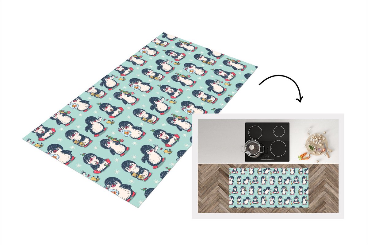 KitchenYeah Keukenloper - Loper keuken - Dieren - Patronen - Pinguïn - 120x60 cm - Keukenloper vinyl Multicolor