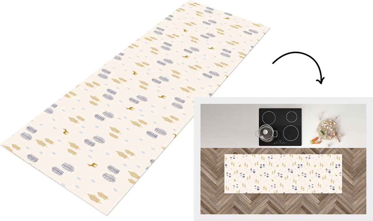 KitchenYeah Keukenloper - Loper keuken - Bos - Abstract - Winter - Patronen - 150x50 cm - Keukenloper vinyl Multicolor
