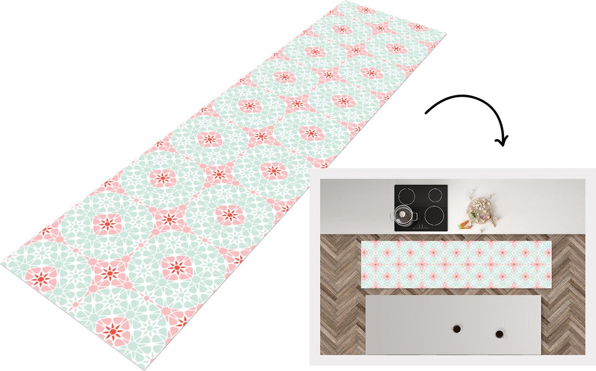 KitchenYeah Keukenloper - Loper keuken - Bloemen - Sterren - Winter - Design - 200x50 cm - Keukenloper vinyl Multicolor