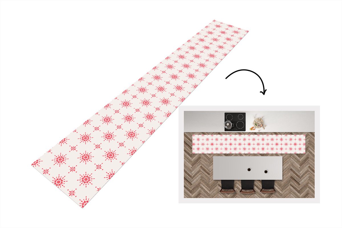 KitchenYeah Keukenloper - Loper keuken - Sterren - Rood - Winter - Kerst - Patronen - 300x50 cm - Keukenloper vinyl Multicolor