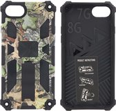 Hoesje Geschikt voor iPhone 8 Hoesje - Rugged Extreme Backcover Blaadjes Camouflage met Kickstand - Groen