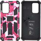 Hoesje Geschikt Voor Samsung Galaxy A52 (5G) Hoesje - Rugged Extreme Backcover Camouflage met Kickstand - Pink