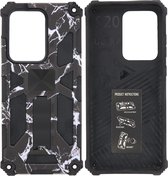 Samsung Galaxy S20 Ultra Hoesje - Rugged Extreme Backcover Marmer Camouflage met Kickstand - Zwart