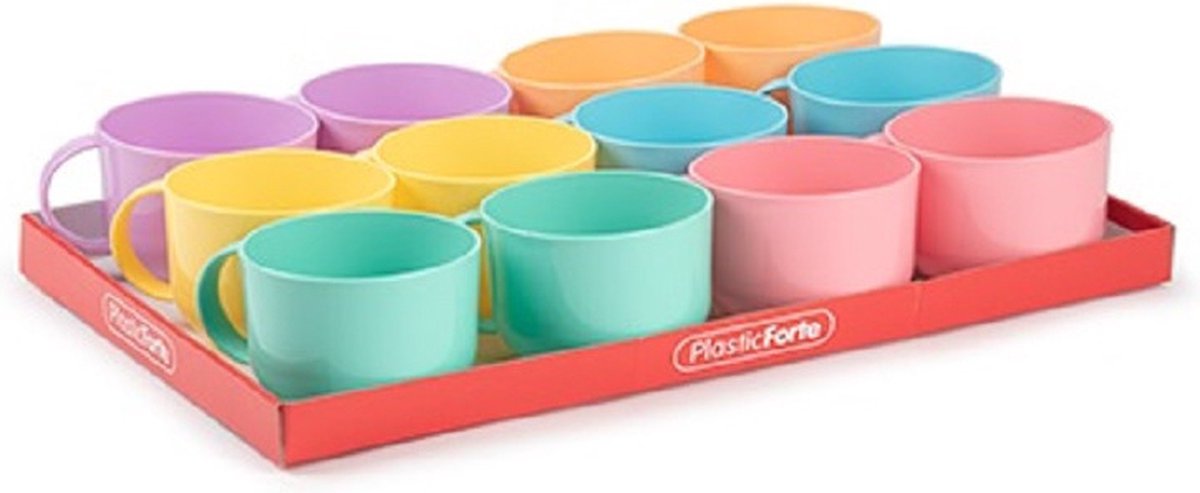 Goedkoopste PlasticForte Drinkbekers - 12x stuks - gekleurd - kunststof - 570 ml - soepkommetjes - bekers