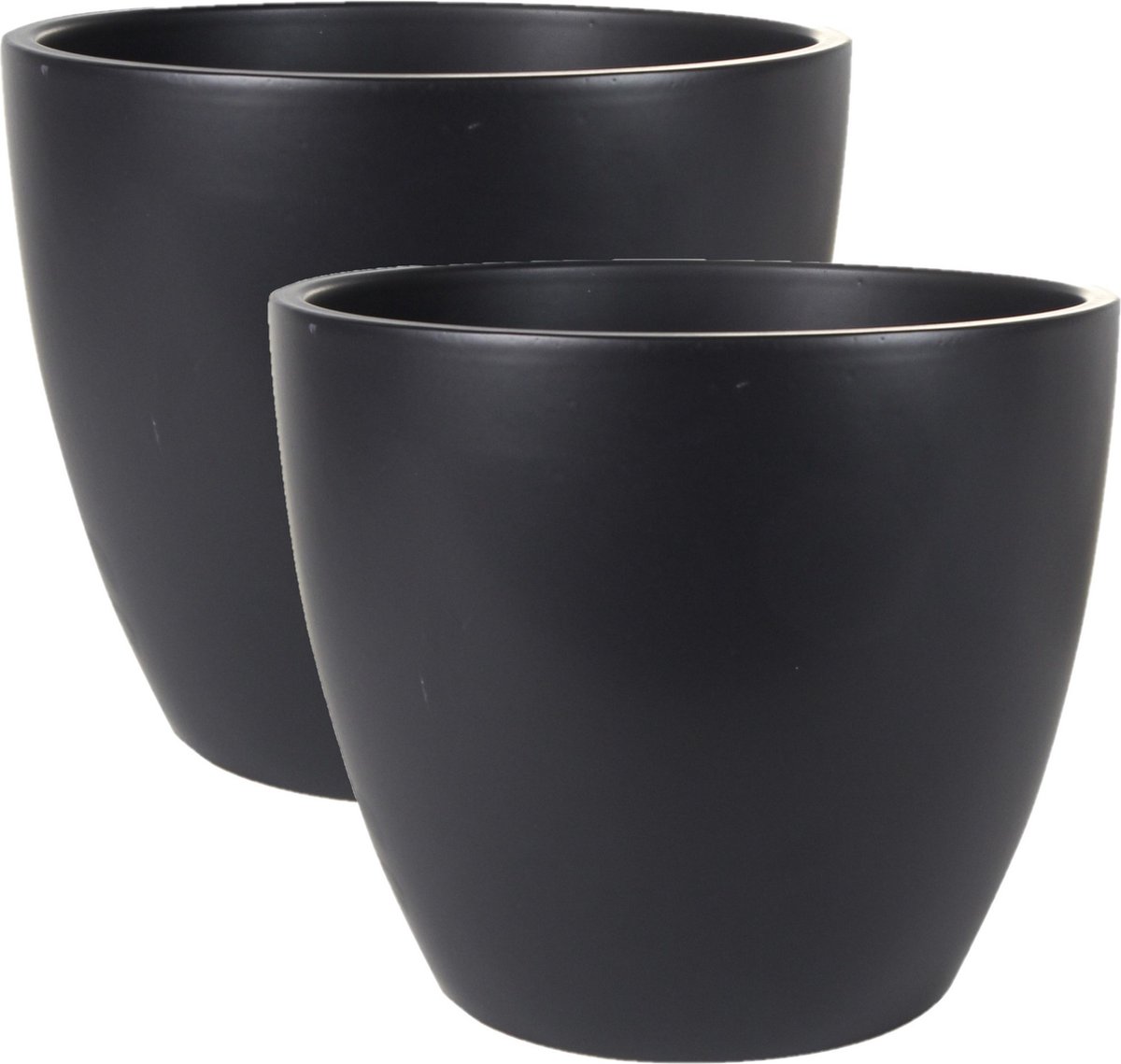 Ter Steege Bloempot - 2x stuks - zwart - glans - Scandinavisch - 33 x 28 cm - plantenpot