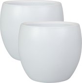 2x stuks plantenpot/bloempot in een strakke Modern design look wit Dia 19 cm en Hoogte 16 cm glanzend