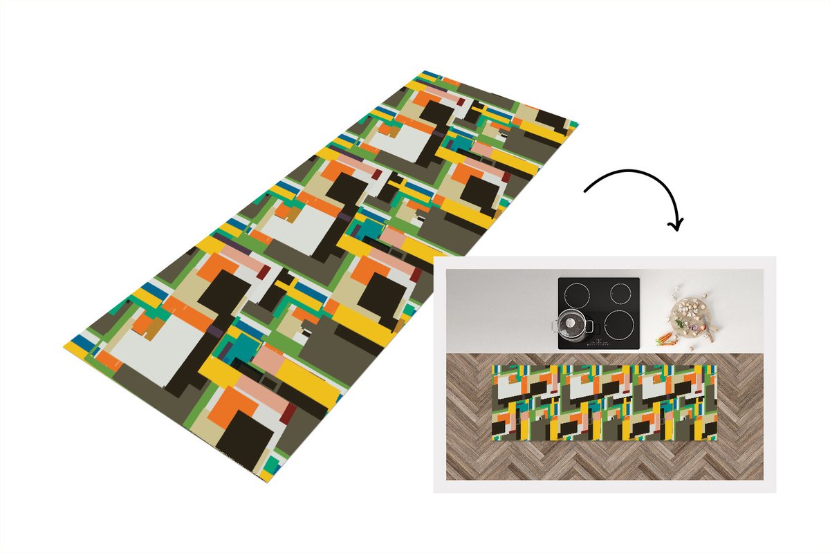 KitchenYeah Keukenloper - Loper keuken - Geometrisch - Patronen - Abstract - 180x60 cm - Keukenloper vinyl Multicolor