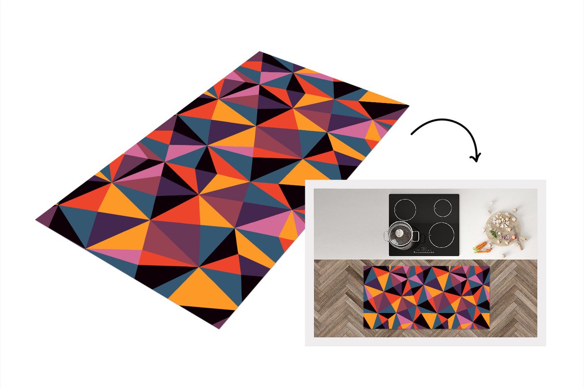 KitchenYeah Keukenloper - Loper keuken - Geometrie - 3D - Driehoek - Patronen - 120x60 cm - Keukenloper vinyl Multicolor