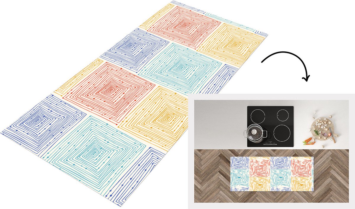 KitchenYeah Keukenloper - Loper keuken - Labyrint - Pastel - Stippen - Patroon - 120x50 cm - Keukenloper vinyl Multicolor