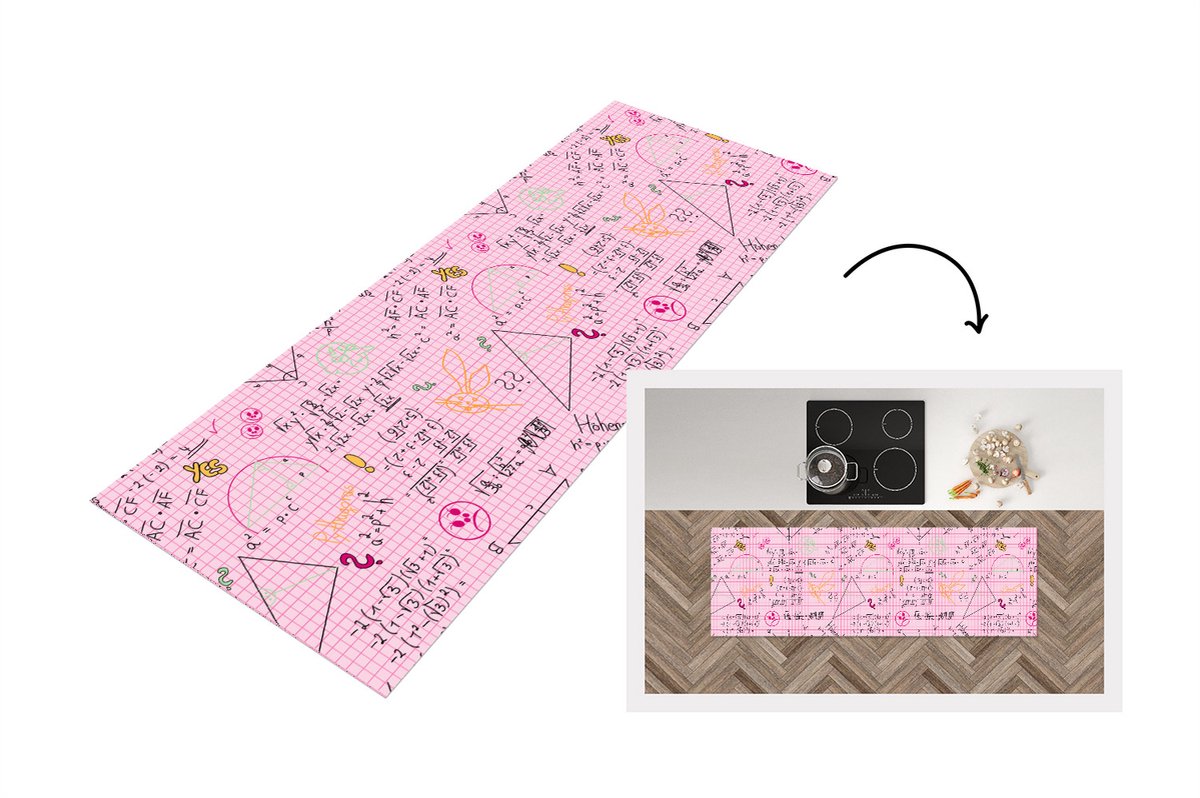 KitchenYeah Keukenloper - Loper keuken - Wiskunde - Doodle - Geometrie - Regenboog - Patronen - 180x60 cm - Keukenloper vinyl Multicolor