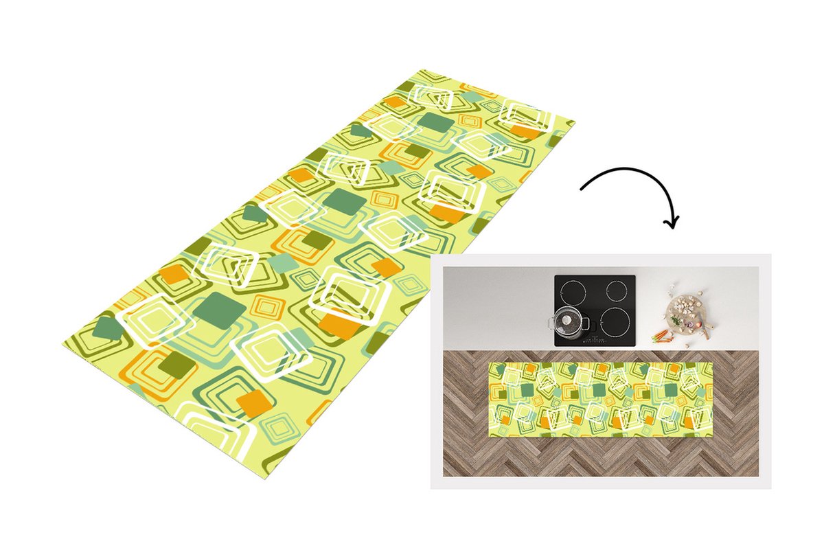 KitchenYeah Keukenloper - Loper keuken - Jaren 70 - Patronen - Abstract - 150x50 cm - Keukenloper vinyl Multicolor