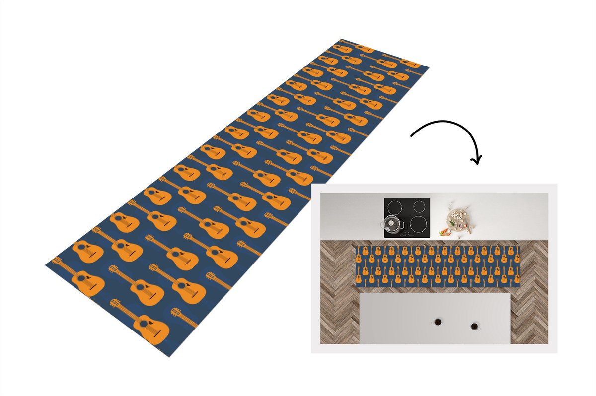 Keukenloper - Loper keuken - Gitaar - Patronen - Muziek - 200x50 cm - Keukenloper vinyl