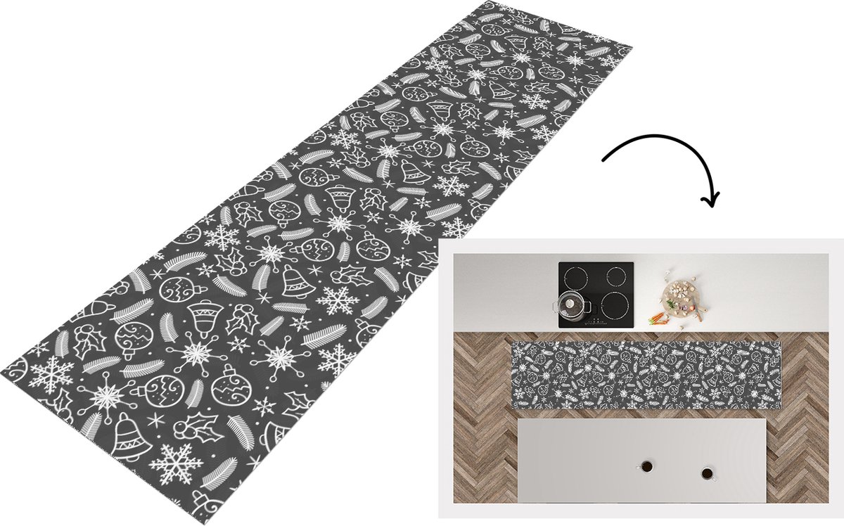 KitchenYeah Keukenloper - Loper keuken - Patronen - Kerstmis - Decoratie - 240x60 cm - Keukenloper vinyl Multicolor