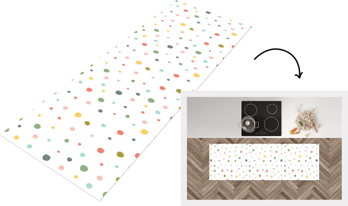 KitchenYeah Keukenloper - Loper keuken - Verf - Patroon - Stippen - 180x60 cm - Keukenloper vinyl Multicolor