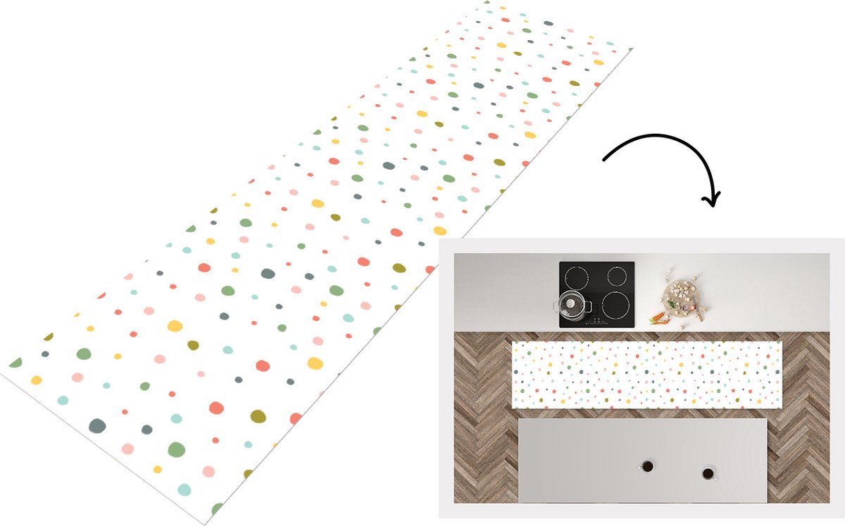 KitchenYeah Keukenloper - Loper keuken - Verf - Patroon - Stippen - 240x60 cm - Keukenloper vinyl Multicolor