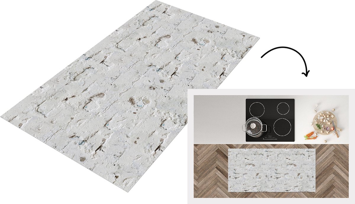 KitchenYeah Keukenloper - Loper keuken - Muur - Antiek - Gips - Patronen - 120x60 cm - Keukenloper vinyl Multicolor