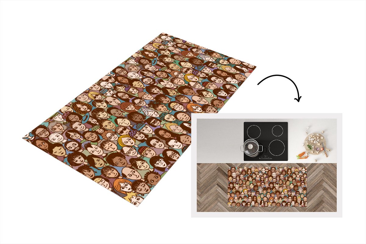 KitchenYeah Keukenloper - Loper keuken - Diversiteit - Patronen - Mensen - 120x60 cm - Keukenloper vinyl Multicolor
