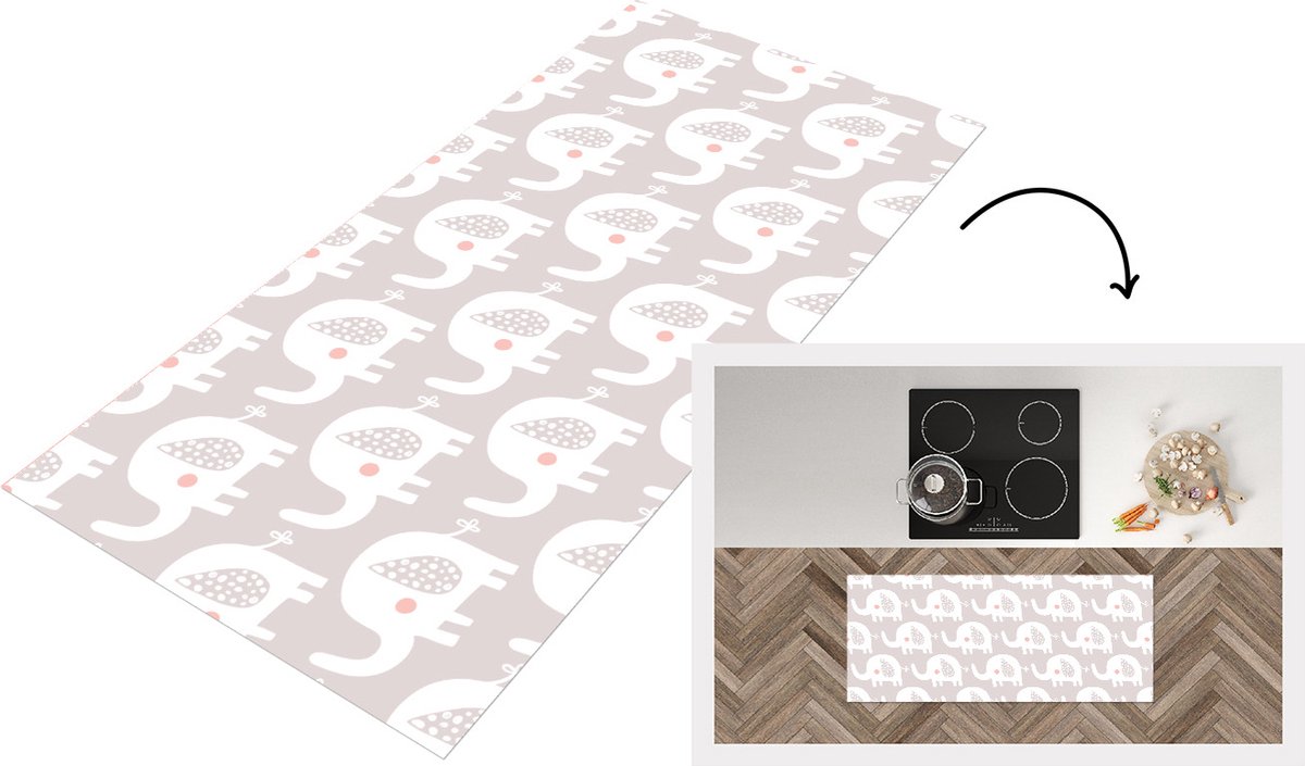 KitchenYeah Keukenloper - Loper keuken - Olifant - Design - Stippen - 120x50 cm - Keukenloper vinyl Multicolor