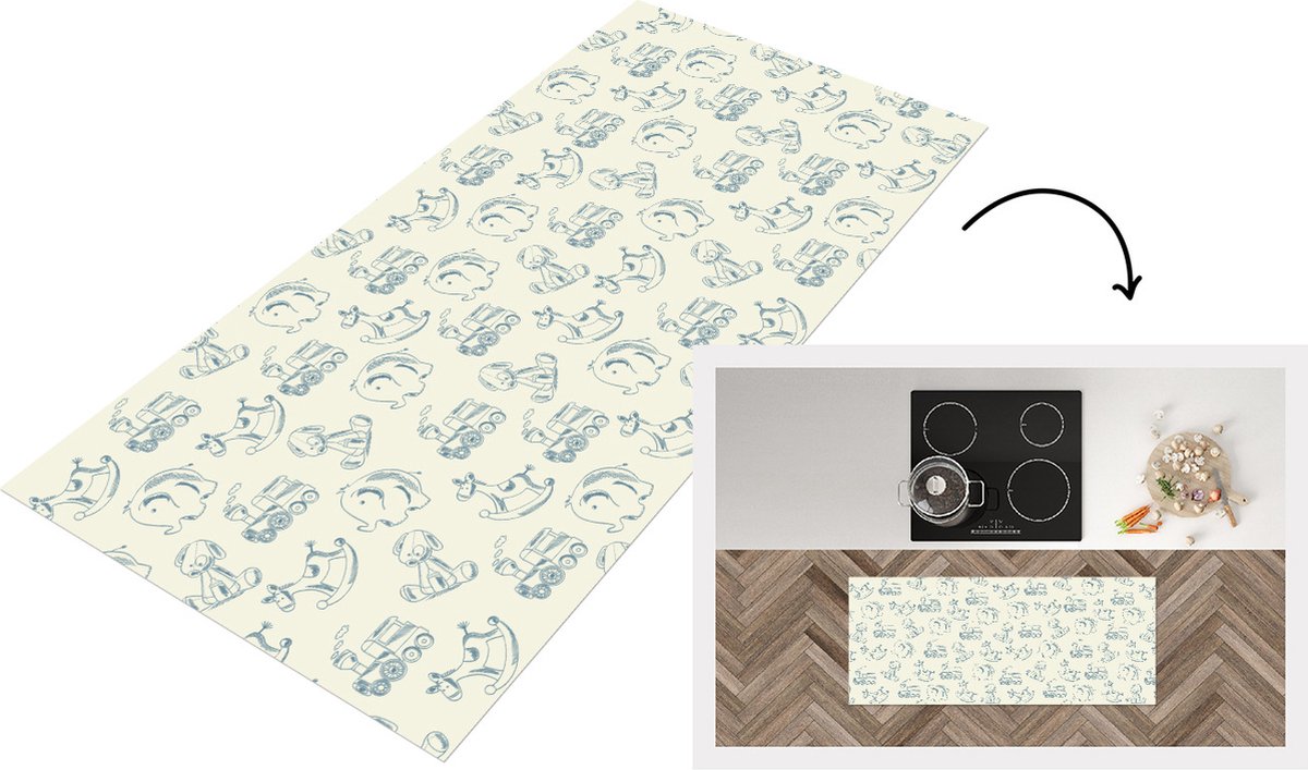 KitchenYeah Keukenloper - Loper keuken - Dieren - Speelgoed - Patroon - 120x50 cm - Keukenloper vinyl Multicolor