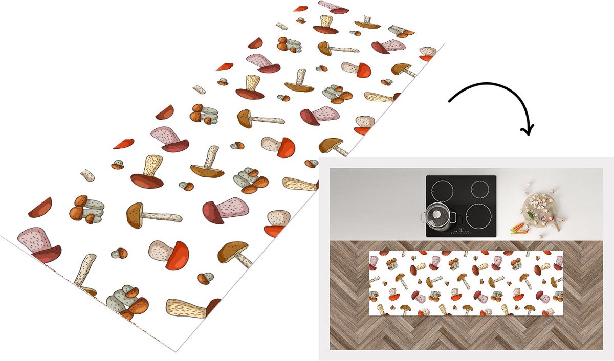 KitchenYeah Keukenloper - Loper keuken - Paddenstoel - Patroon - Cartoon - 180x60 cm - Keukenloper vinyl Multicolor