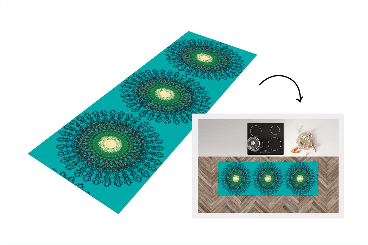KitchenYeah Keukenloper - Loper keuken - Mandala - Design - Patronen - Filigraan - 180x60 cm - Keukenloper vinyl Multicolor