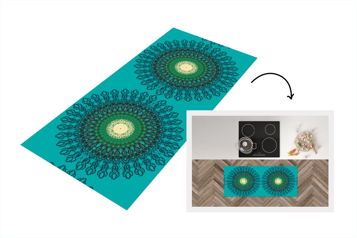 KitchenYeah Keukenloper - Loper keuken - Mandala - Design - Patronen - Filigraan - 120x50 cm - Keukenloper vinyl Multicolor