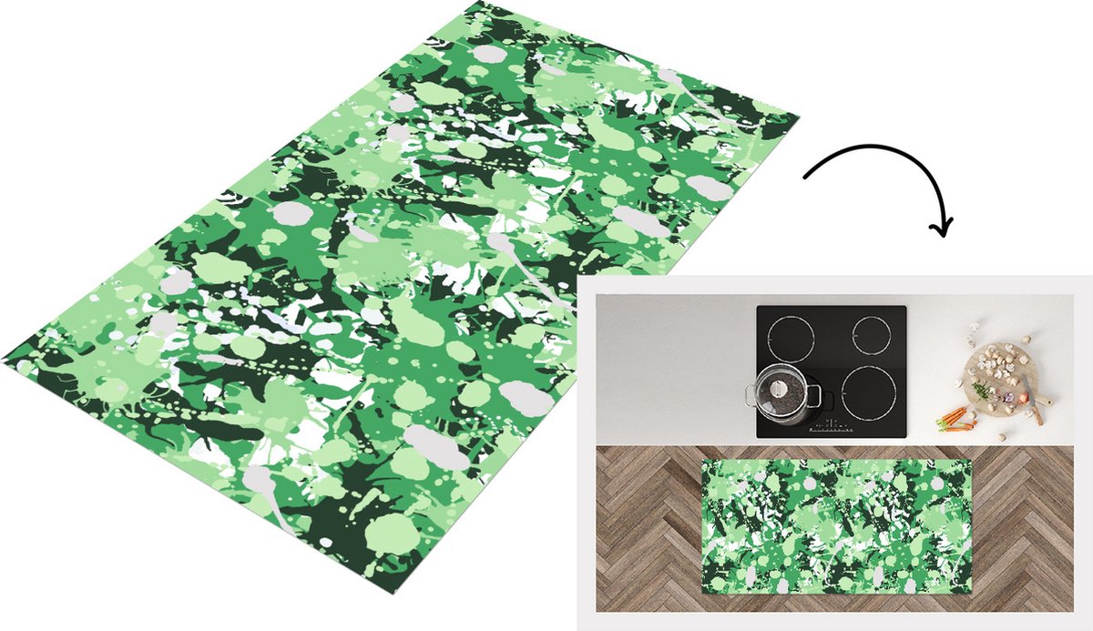 KitchenYeah Keukenloper - Loper keuken - Patronen - Groen - Camouflage - 120x60 cm - Keukenloper vinyl Multicolor