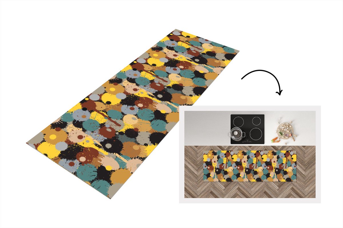 KitchenYeah Keukenloper - Loper keuken - Paintball - Camouflage - Patronen - Verf - 180x60 cm - Keukenloper vinyl Multicolor