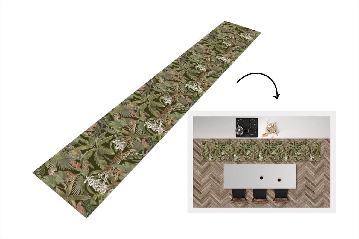 KitchenYeah Keukenloper - Loper keuken - Jungle - Dieren - Vintage - Patroon - 300x50 cm - Keukenloper vinyl Multicolor