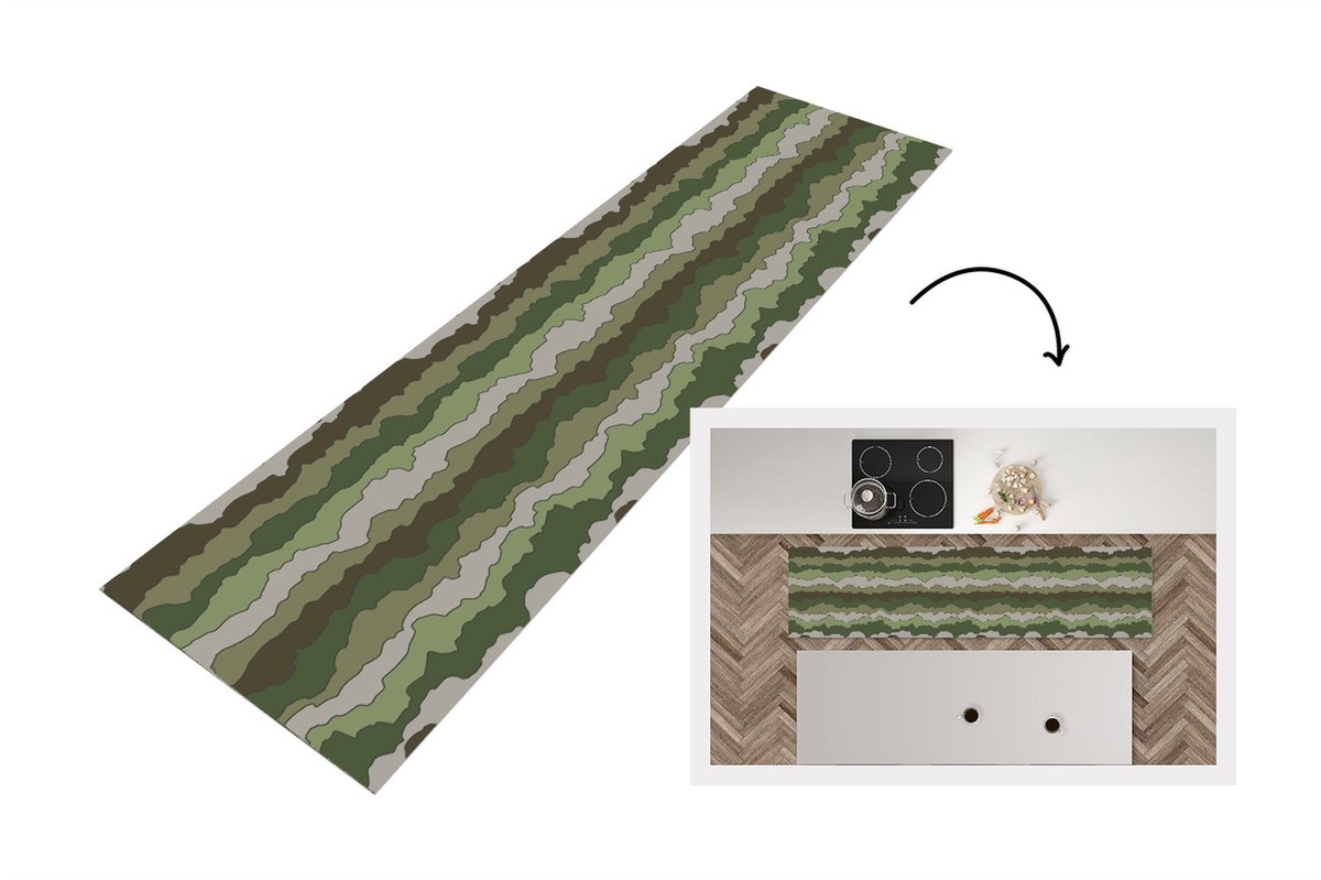 KitchenYeah Keukenloper - Loper keuken - Camouflage - Patronen - Leger - 240x60 cm - Keukenloper vinyl Multicolor