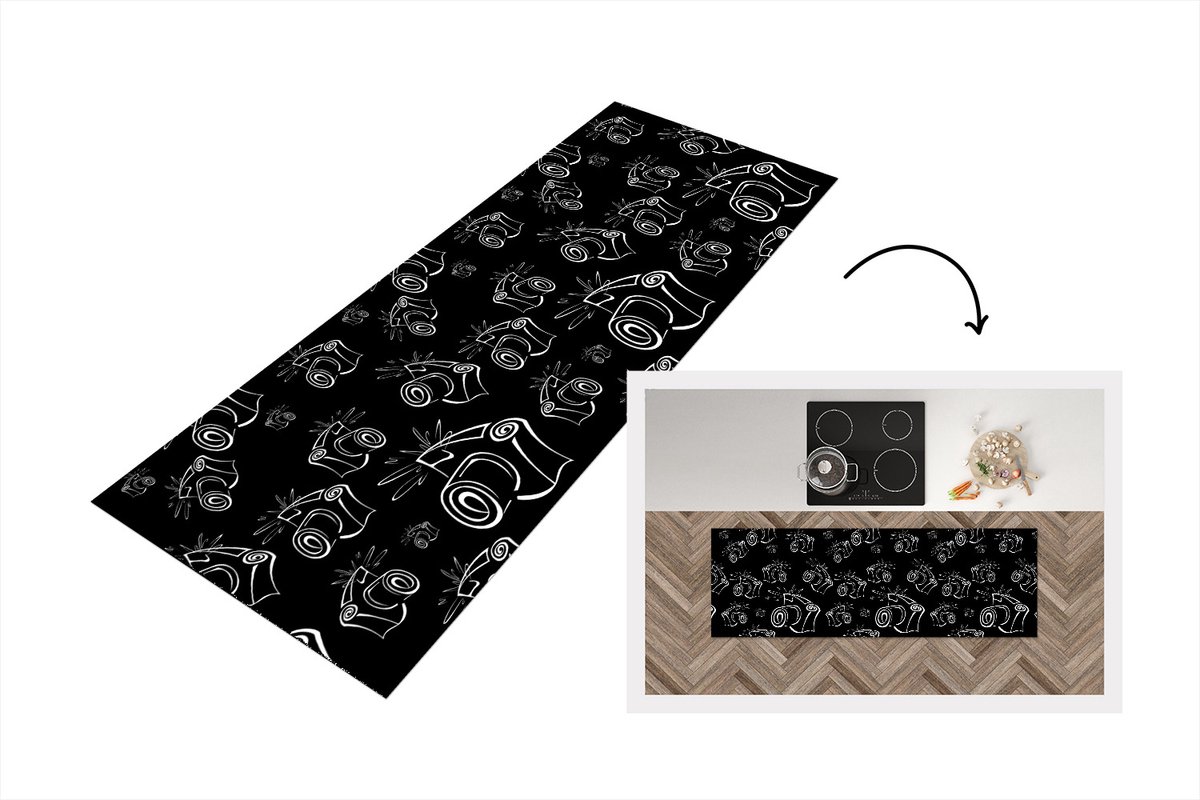 KitchenYeah Keukenloper - Loper keuken - Camera - Patronen - Zwart Wit - Keukenloper vinyl, foto 6