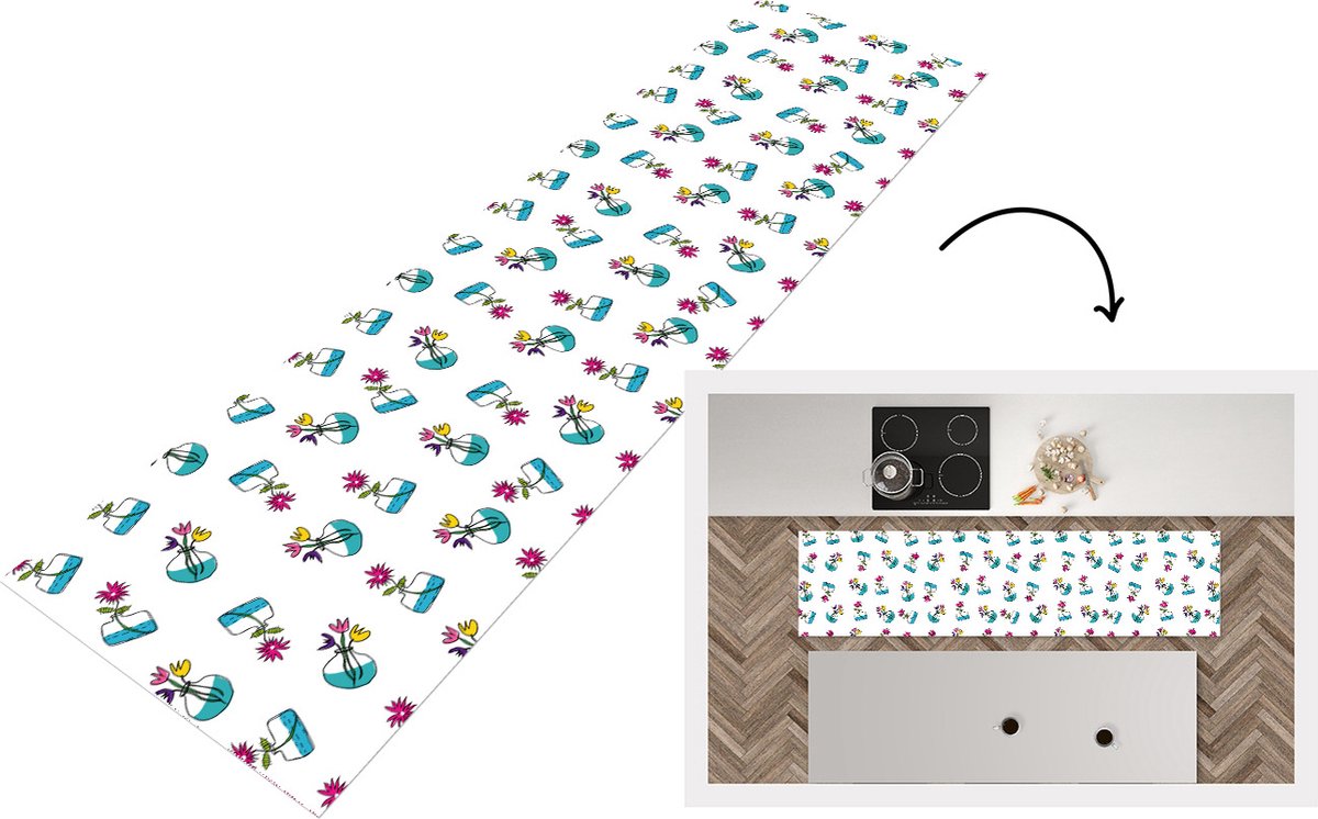 KitchenYeah Keukenloper - Loper keuken - Bloemen - Patronen - Lente - 240x60 cm - Keukenloper vinyl Multicolor