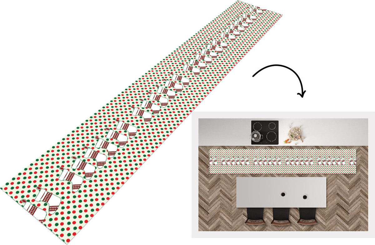 KitchenYeah Keukenloper - Loper keuken - Kerstmis - Patroon - Vintage - 300x50 cm - Keukenloper vinyl Multicolor