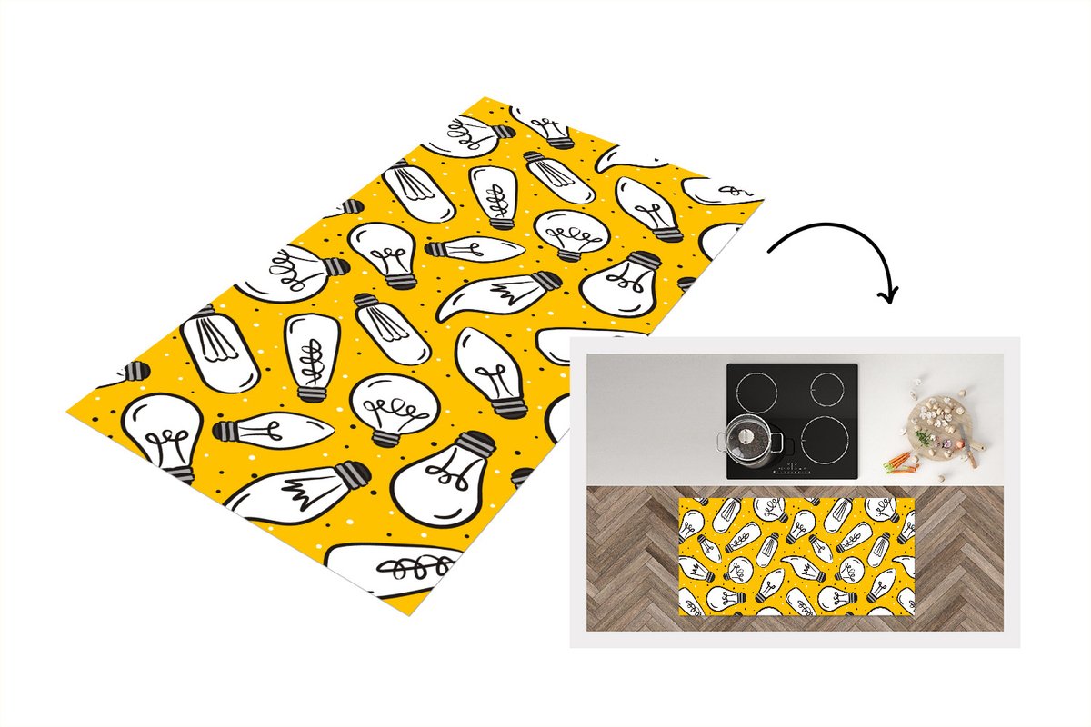 KitchenYeah Keukenloper - Loper keuken - Cartoon - Lampen - Patronen - 120x60 cm - Keukenloper vinyl Multicolor