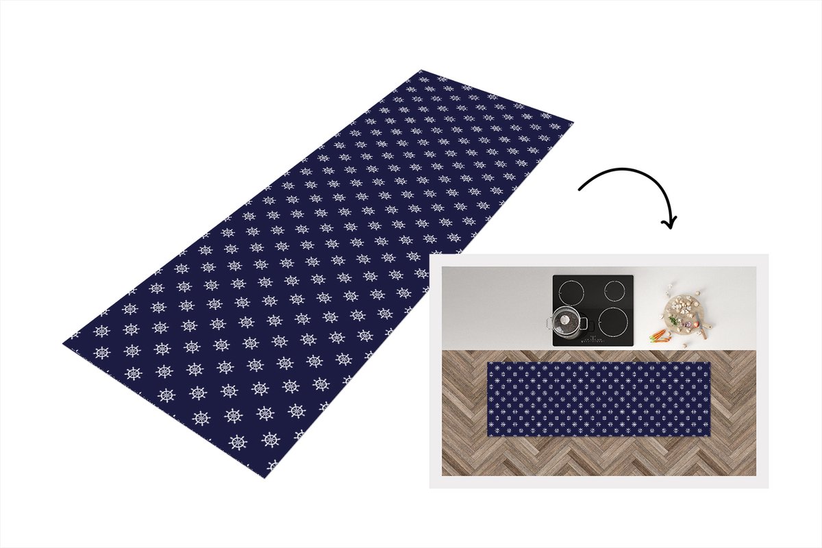 KitchenYeah Keukenloper - Loper keuken - Patronen - Zee - Boot - Stuurwiel - 150x50 cm - Keukenloper vinyl Multicolor